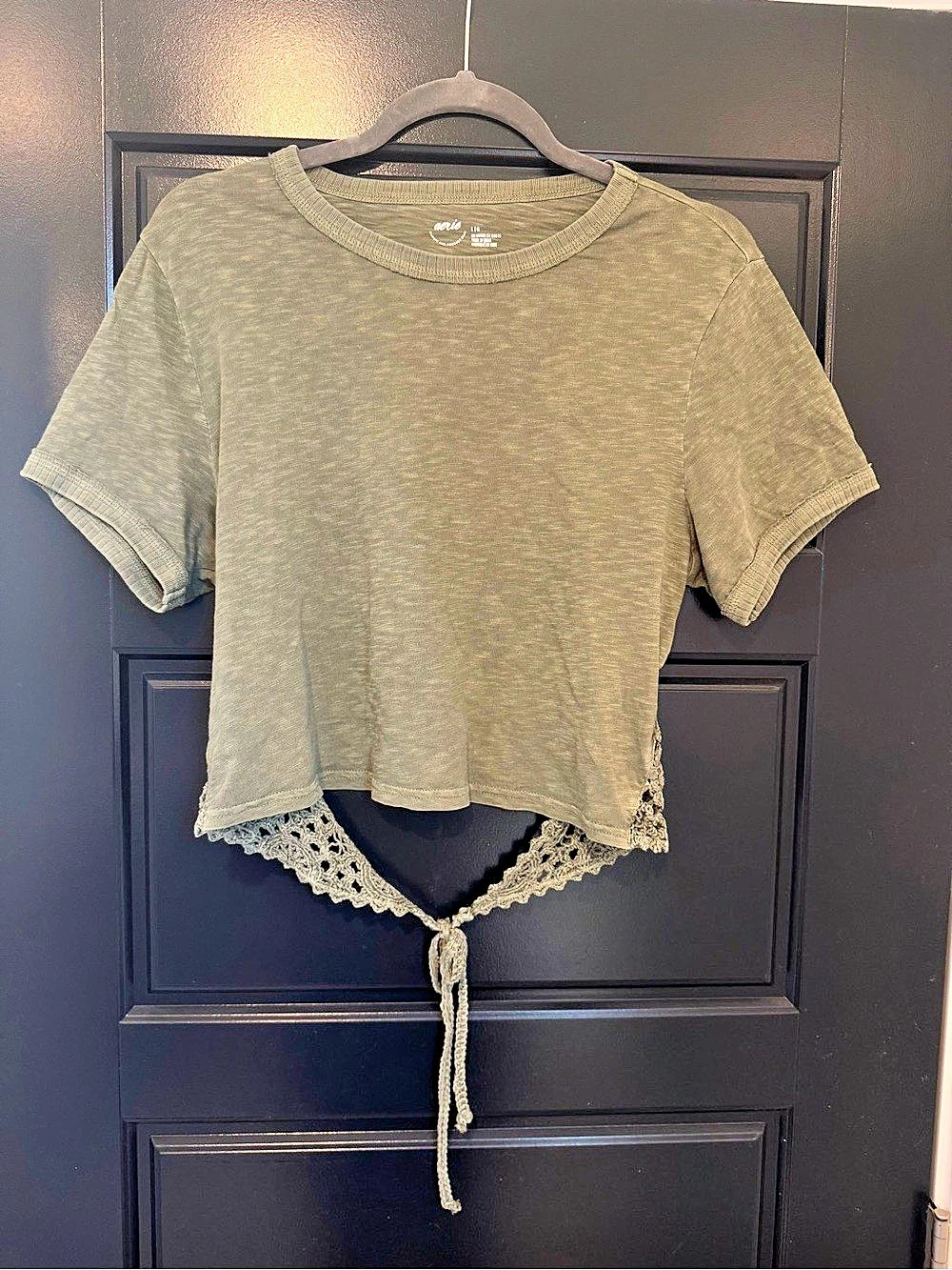 Aerie Crochet Open Back Baby T-Shirt Green - Large